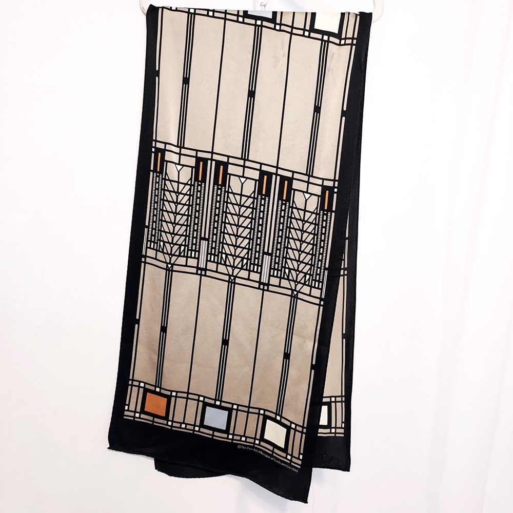 VINTAGE 80s SILK FINE ARTS MUSEUM OF SAN FRANCISCO 1984 FRANK LLOYD WRIGHT SCARF